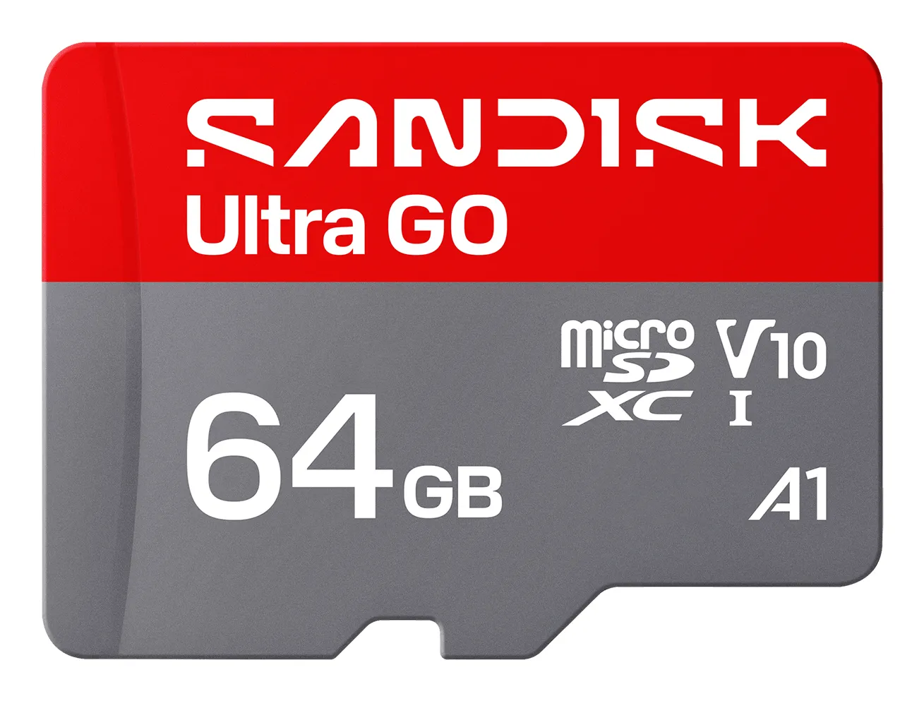 SanDisk Ultra 64GB MicroSDXC UHS-I Class 10 V10 A1 card with SD adapter, Gray/Red