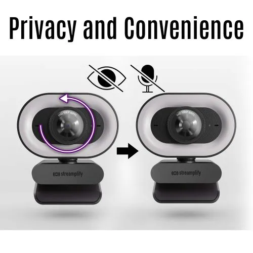 Streamplify CAM Plus Full HD 1080p, 60fps Webcam with Ring Light, Black