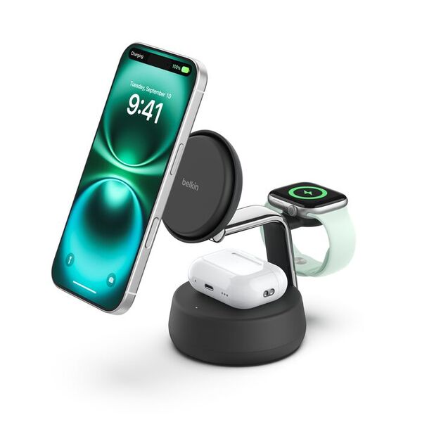 Belkin UltraCharge Pro 3-in-1 Magnetic Qi2 25W -langaton laturi, Musta