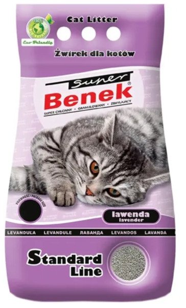 Super Benek Standard Lavender Active bentoniitti -paakkuuntuva kissanhiekka, hajustettu, p&ouml;lyt&ouml;n, 10 l