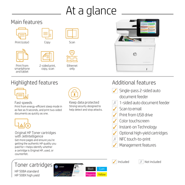 HP LaserJet M577dn Duplex, LAN, A4 - colour laser printer