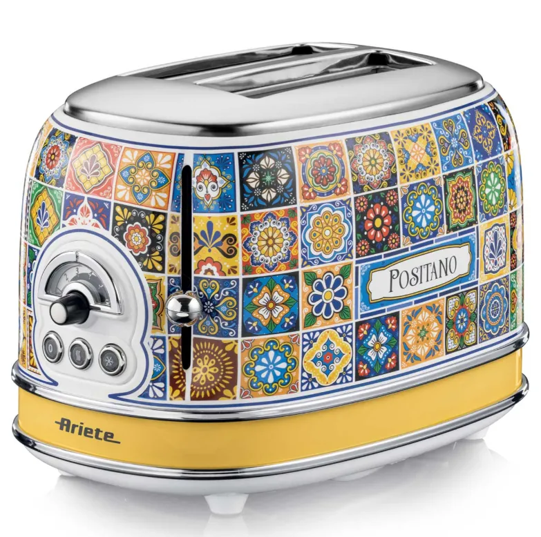 Ariete Positano 0155PO -leiv&auml;npaahdin, 2 viipaletta, 810 W, sininen/keltainen