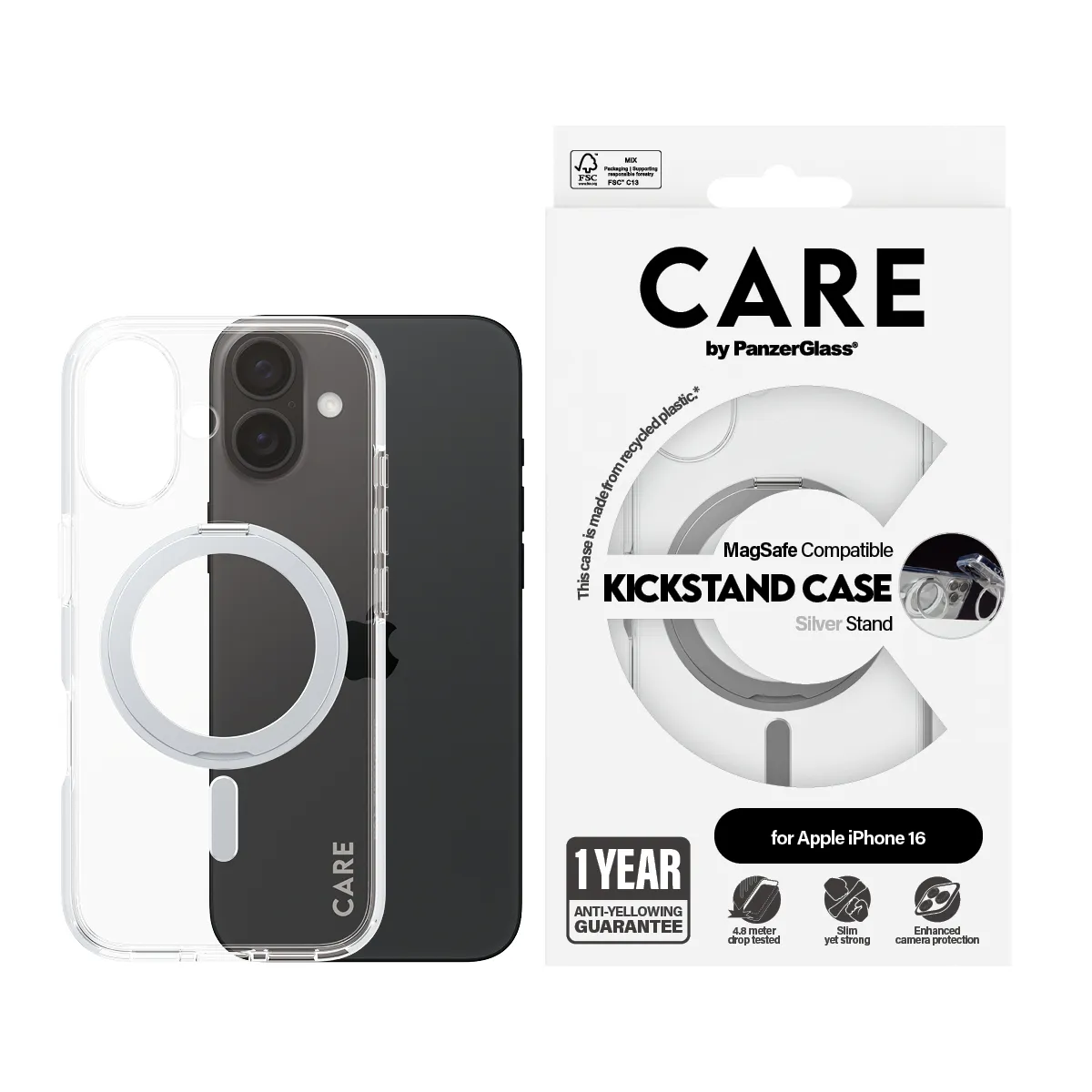 Care by PanzerGlass iPhone 16 MagSafe Kickstand skal Silver