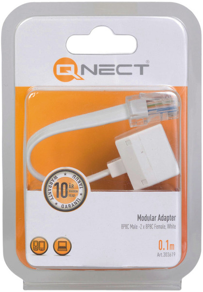 Qnect Modular Jatkoliitin, 0,1m, valkoinen