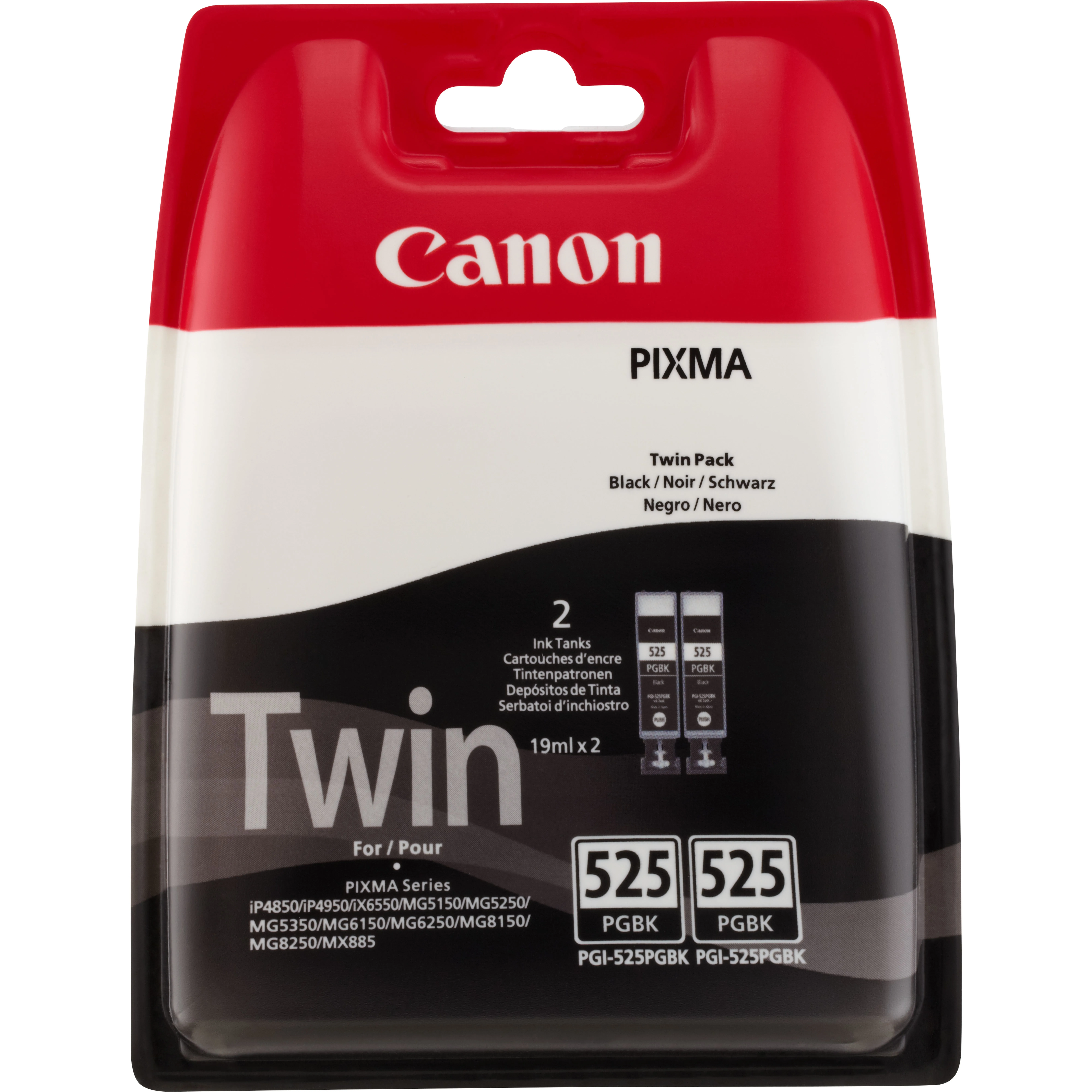 Canon PGI-525PGBK Twin Pack - 2 pakettia - musta - alkuper&auml;inen - mustes&auml;ili&ouml; malleihin PIXMA iP4950, iX6550, MG5350, MG6150, MG6250, MG8150, MG8250, MX715, MX8