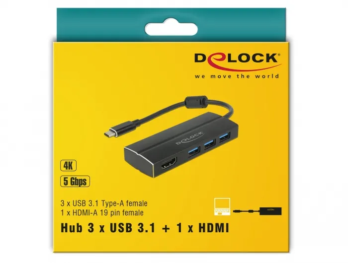 USB 3.1 Gen 1 Adapter USB Type-C to 3 x USB 3.0 Type-A Hub + 1 x HDMI