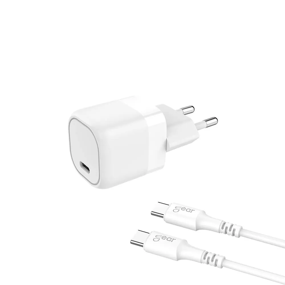 GEAR Charger 220V 1xUSB-C White PD/PPS 25W Cable USB-C to USB-C 3A