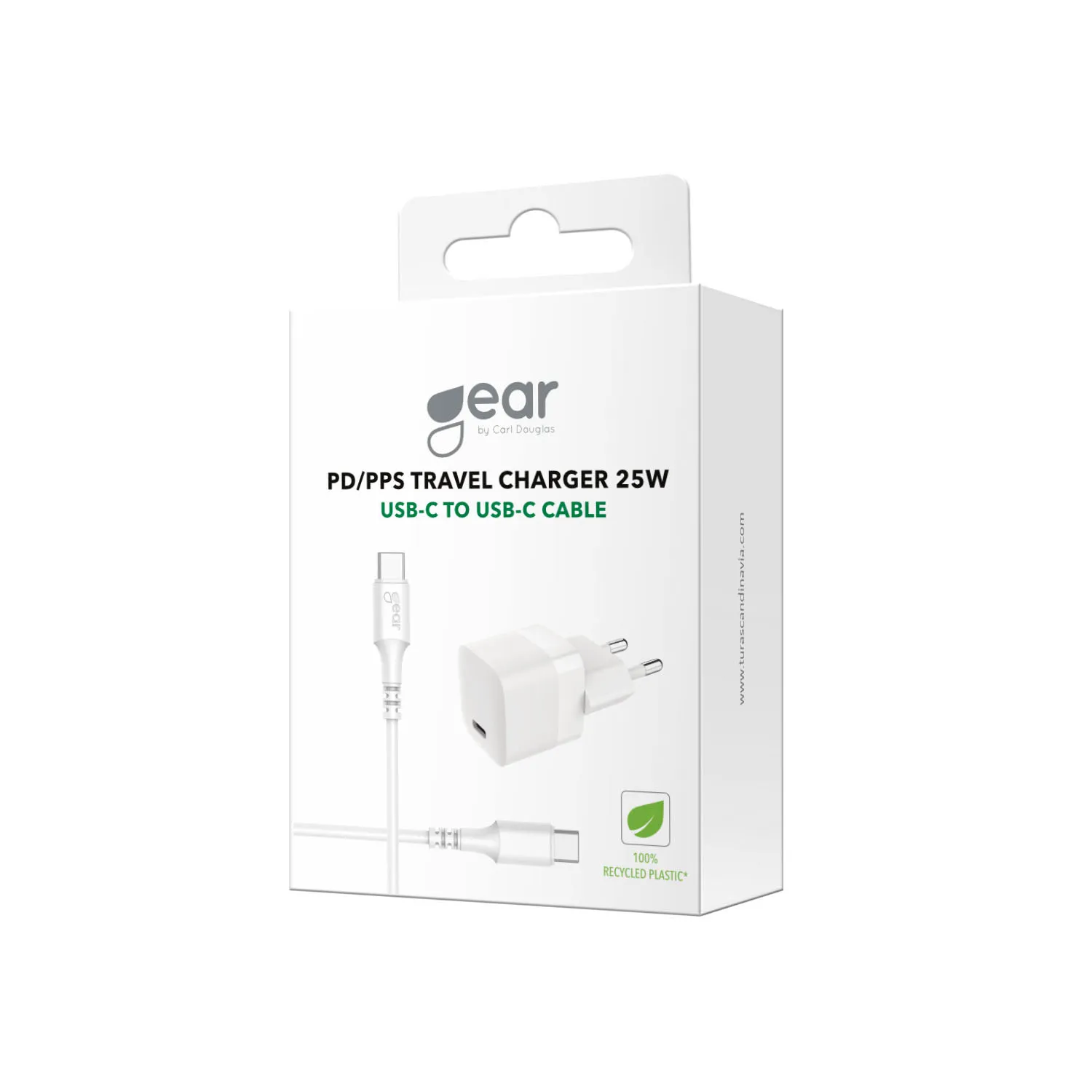 GEAR Laddare 220V 1xUSB-C PD/PPS 25W, Kabel USB-C-USB-C 1m