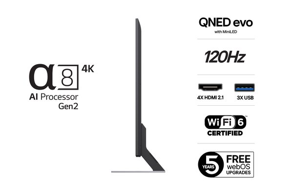 LG 86QNED85A6C 86" 4K webOS 25 TV, 120Hz, Dolby Vision, HDR10, HLG