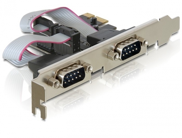 DeLOCK PCIe x1 kort, Seriell RS-232, 2xDB9ha, 2xl&aring;g-profil t&auml;ckpl&aring;t