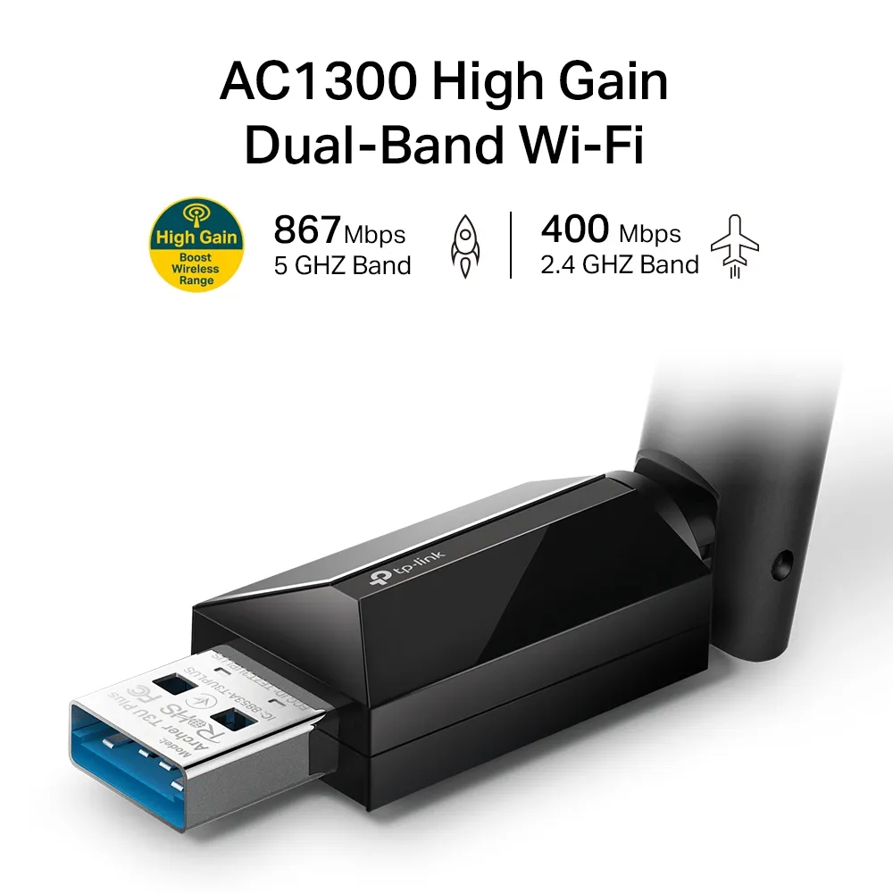 TP-LINK Archer T3U Plus AC1300 High Gain WiFi Dual Band USB Adapter MU-MIMO Multi-Directional Antenna