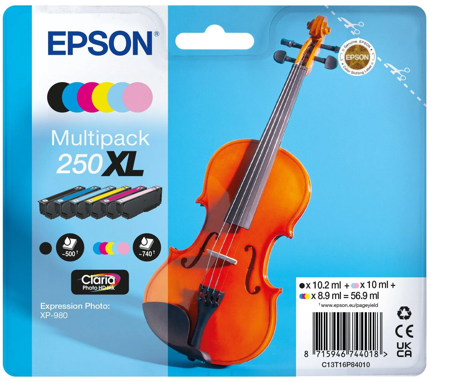 Epson 250XL -mustekasettipakkaus, musta/syaani/vaaleansyaani/vaaleanmagenta/magenta/keltainen, 6 kpl