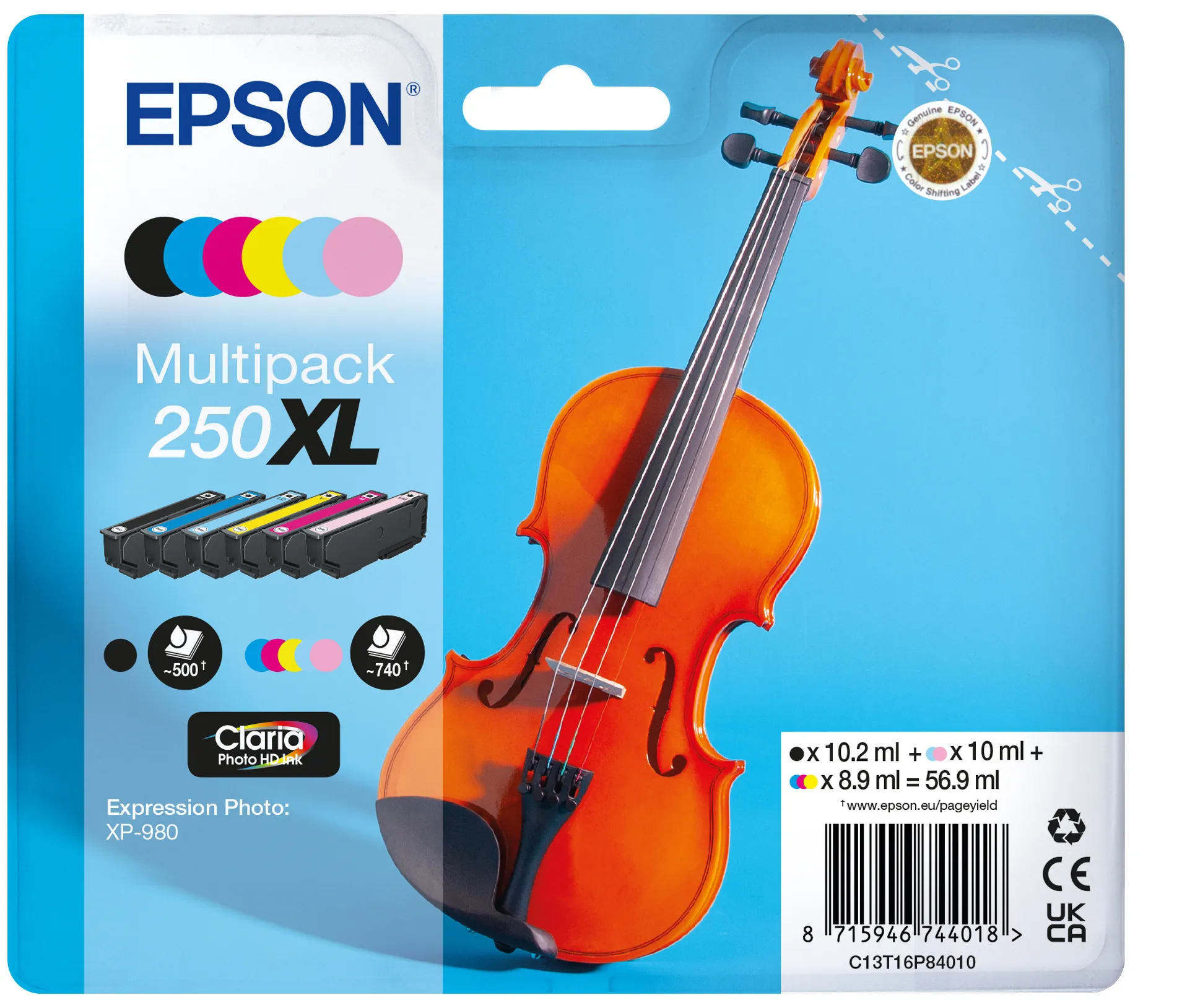 Epson 250XL -mustekasettipakkaus, musta/syaani/vaaleansyaani/vaaleanmagenta/magenta/keltainen, 6 kpl