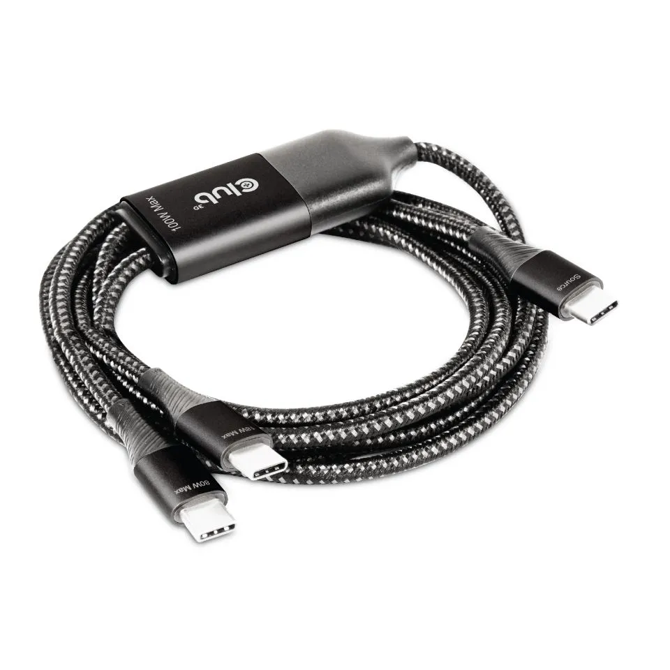 Club 3D USB-C Y-latauskaapeli, PD3.0 100W -kaapeli, Musta, 1.83m