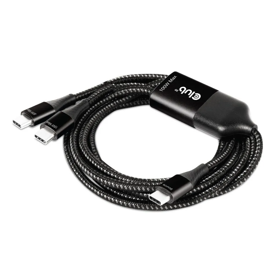 Club 3D USB-C Y-latauskaapeli, PD3.0 100W -kaapeli, Musta, 1.83m