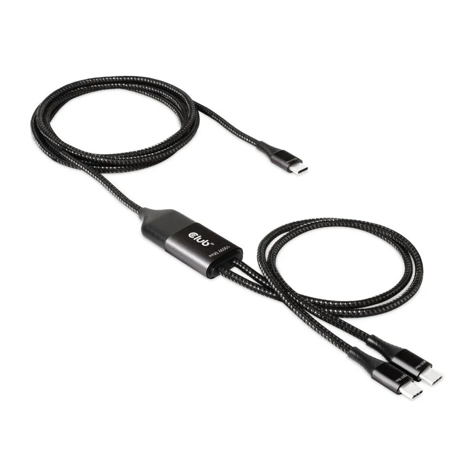 Club 3D USB-C Y-latauskaapeli, PD3.0 100W -kaapeli, Musta, 1.83m