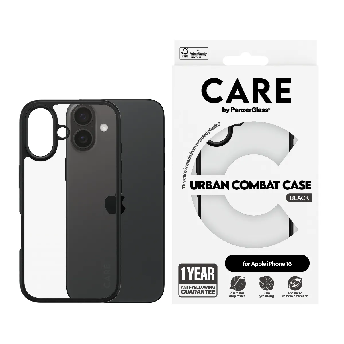 Care by PanzerGlass iPhone 16 Urban Combat skal, Svart