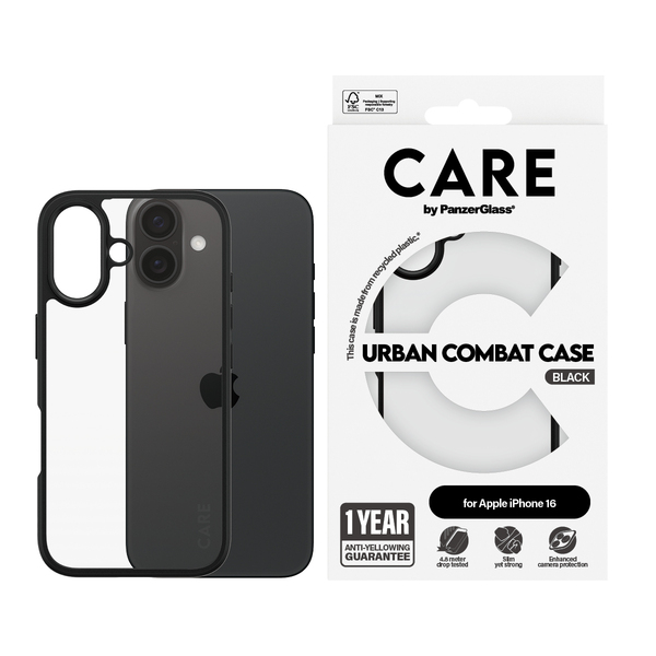 Care by PanzerGlass iPhone 16 Urban Combat -suojakuori, Musta