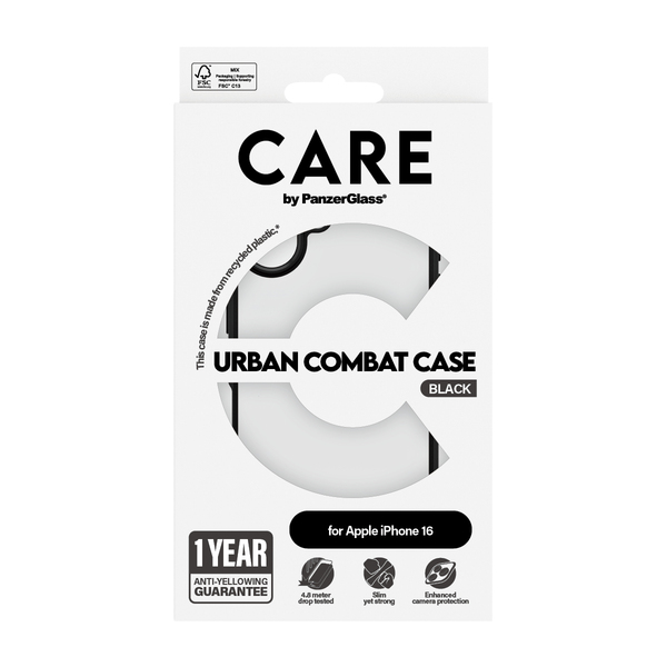 Care by PanzerGlass iPhone 16 Urban Combat -suojakuori, Musta