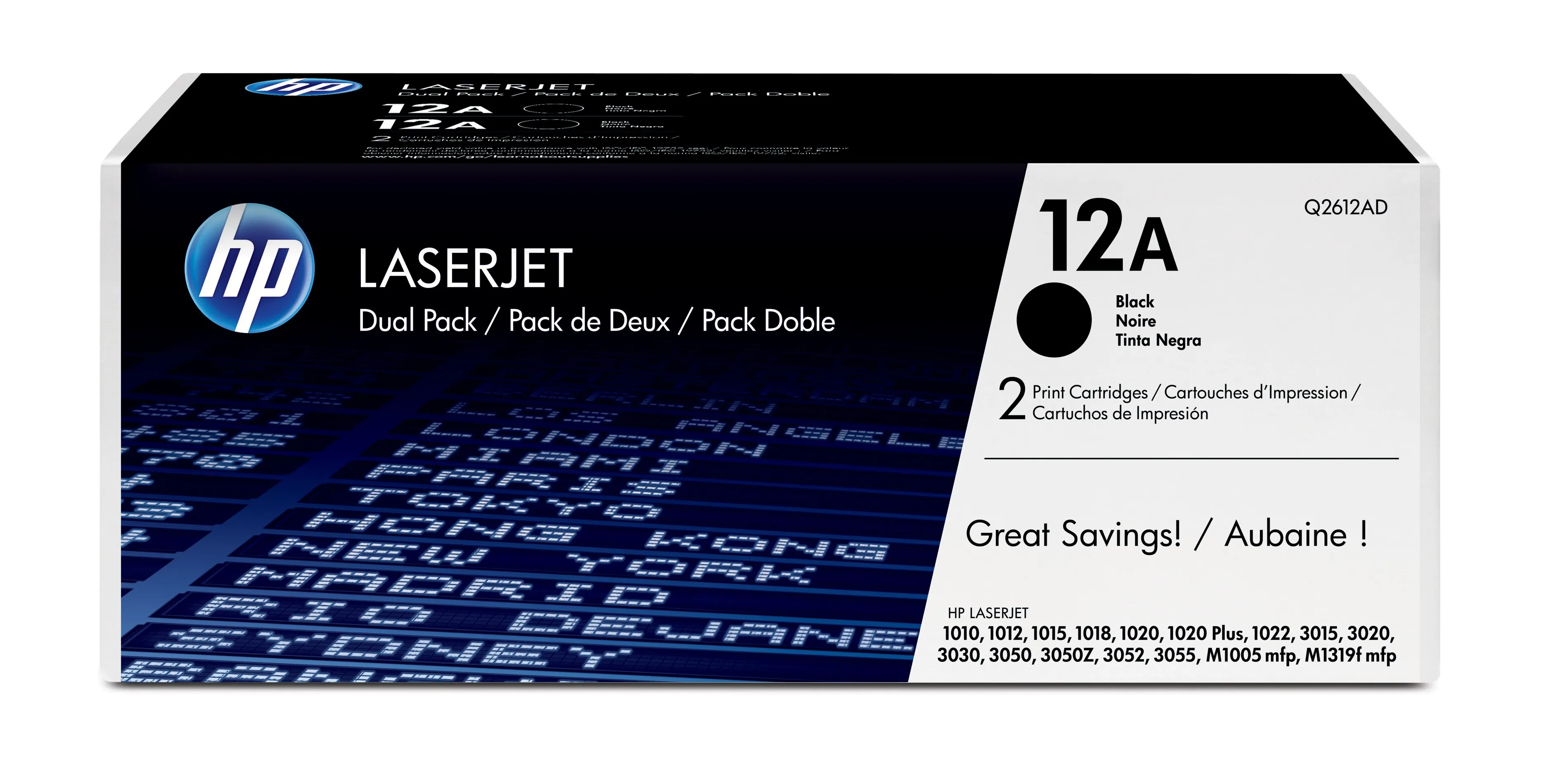 HP 12A - 2 pakettia - musta - alkuper&auml;inen - LaserJet - v&auml;riainekasetti (Q2612AD) malleihin LaserJet 10XX, 30XX, M1005, M1319