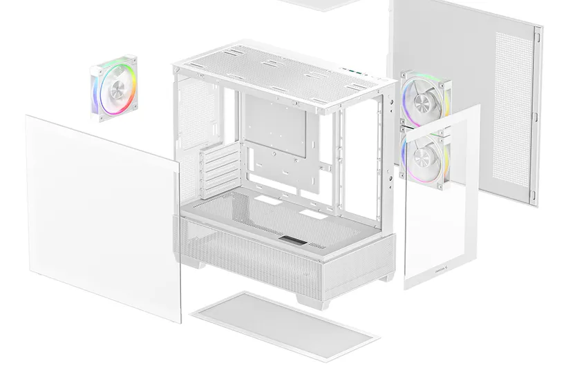 DEEPCOOL CG380 3F midi-tower chassi med f&ouml;nster och RGB-belysning, vit