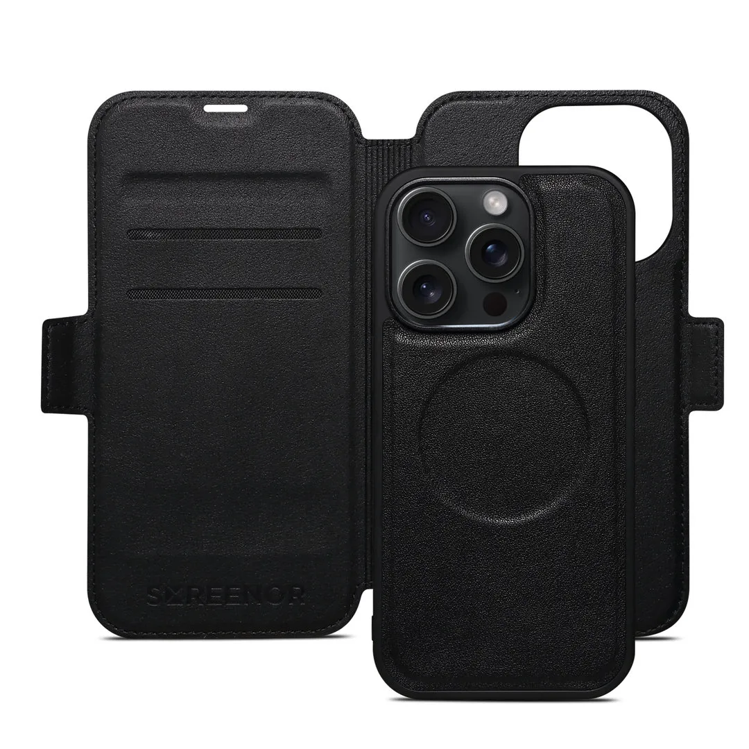 Screenor First 2-in-1 MagSafe Wallet Case, iPhone 16 Pro, Black