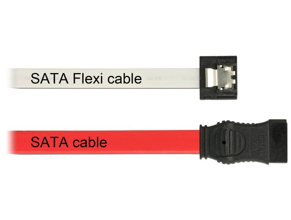 DeLOCK SATA Flexi-  kabel SATA 6Gb/s, L&aring;s-clips, rak-rak, 0,2m, vit