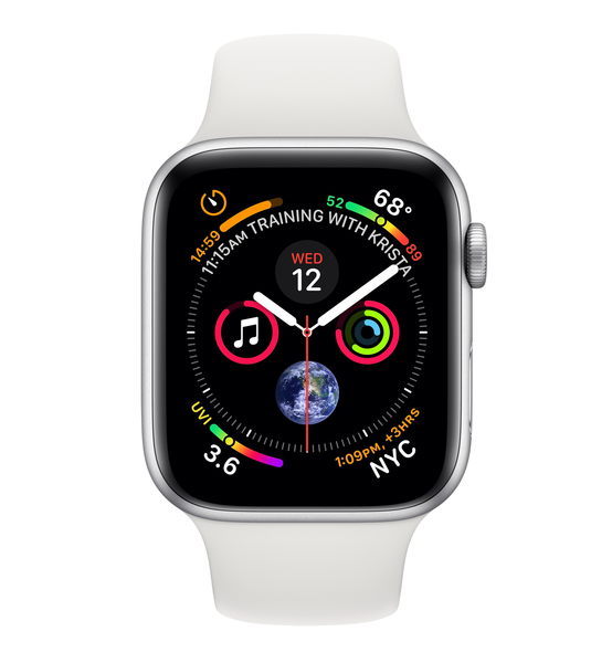 Apple Watch Series 4 GPS + Cellular 40mm, Aluminiumboett i silver med sportband i vitt