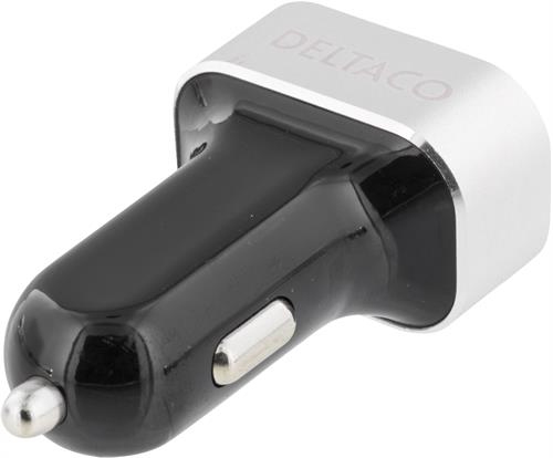 DELTACO billaddare, 3x USB-port, 12-18V till 5V 5,1A USB, svart/silver