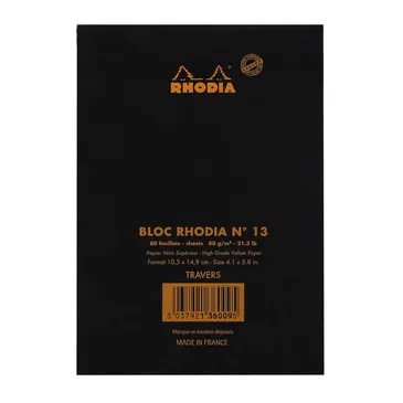 Rhodia head stapled pad black N°13 ruled