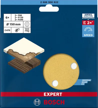 Bosch Expert C470 sanding sheet set, O 150mm, K60 / 120 / 240 (6 pieces, for eccentric sanders)