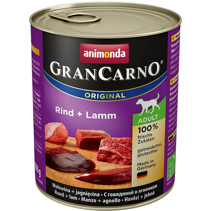 ANIMONDA GranCarno Original Adult Beef + Lamb, V&aring;tfoder f&ouml;r hund, 800 g