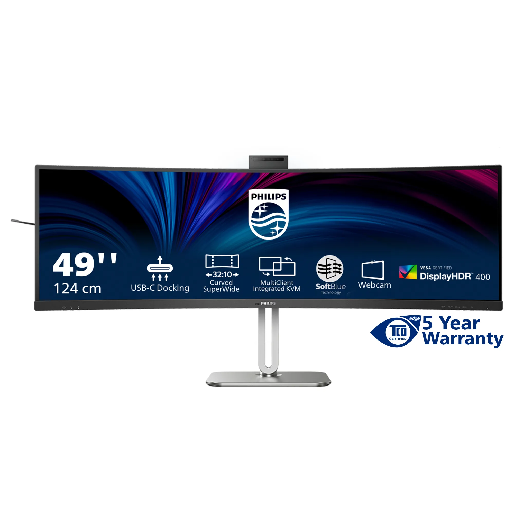 Philips 49B2U6900CH 49" Dual Quad HD, VA, USB-C hub och webbkamera curved sk&auml;rm