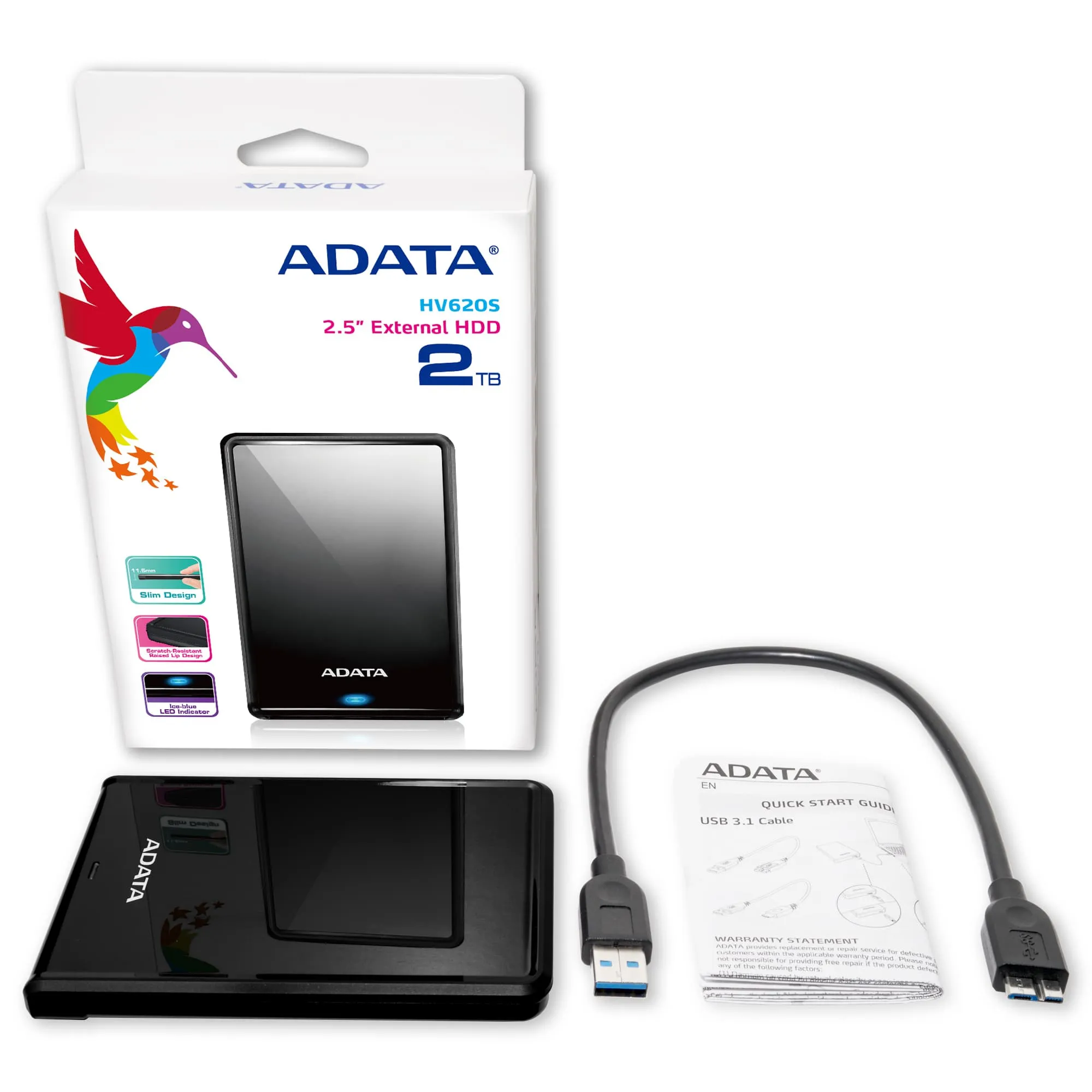 ADATA HV620S 2TB 2.5" External HDD, Black
