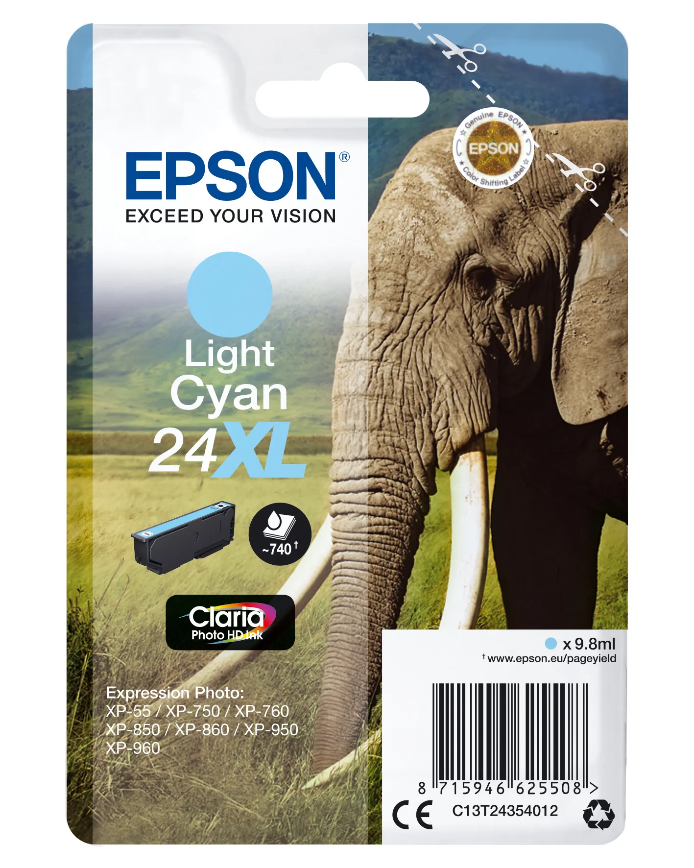 Epson 24XL ink cartridge, 9.8 ml, Light Cyan