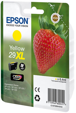 Epson 29XL - 6.4 ml - keltainen - alkuper&auml;inen - mustepatruuna malleihin Expression Home XP-235, 245, 247, 332, 335, 342, 345, 432, 435, 442, 445