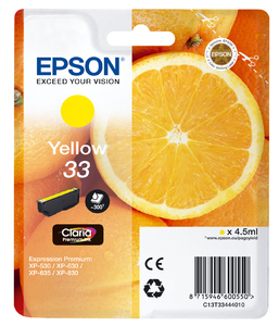 Epson 33 - 4.5 ml - keltainen - alkuper&auml;inen - kuplapakkaus - mustepatruuna malleihin Expression Home XP-635, 830, Expression Premium XP-530, 540, 630, 635, 640