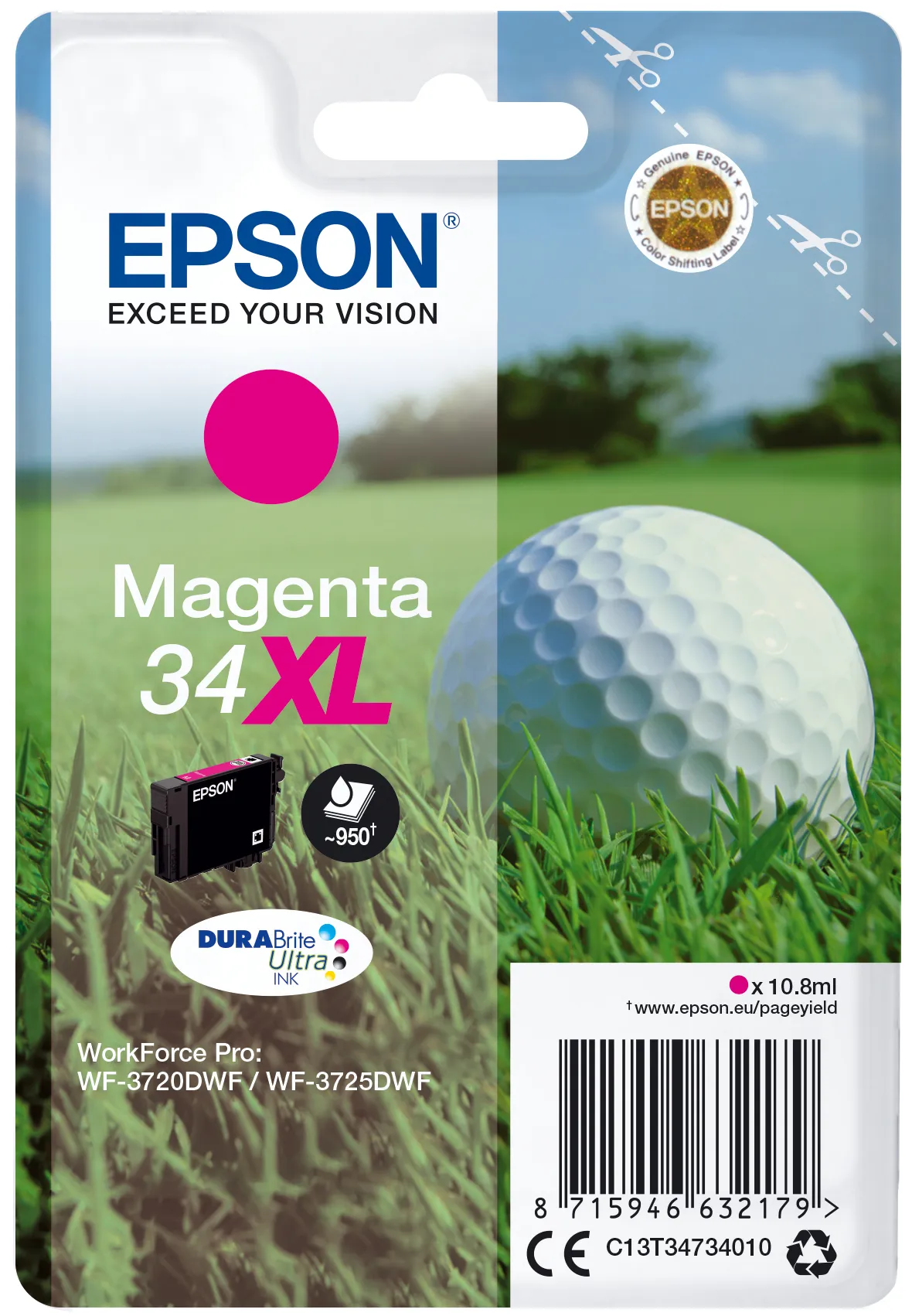 Epson 34XL ink cartridge, 10.8 ml, Magenta