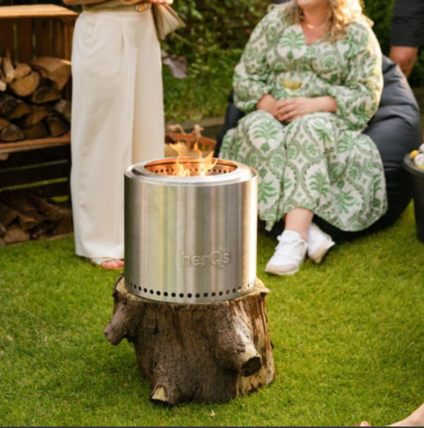 HERQS Smokeless FirePit Cozy Smokeless Fire Pit, Stainless Steel, Silver, 38 cm