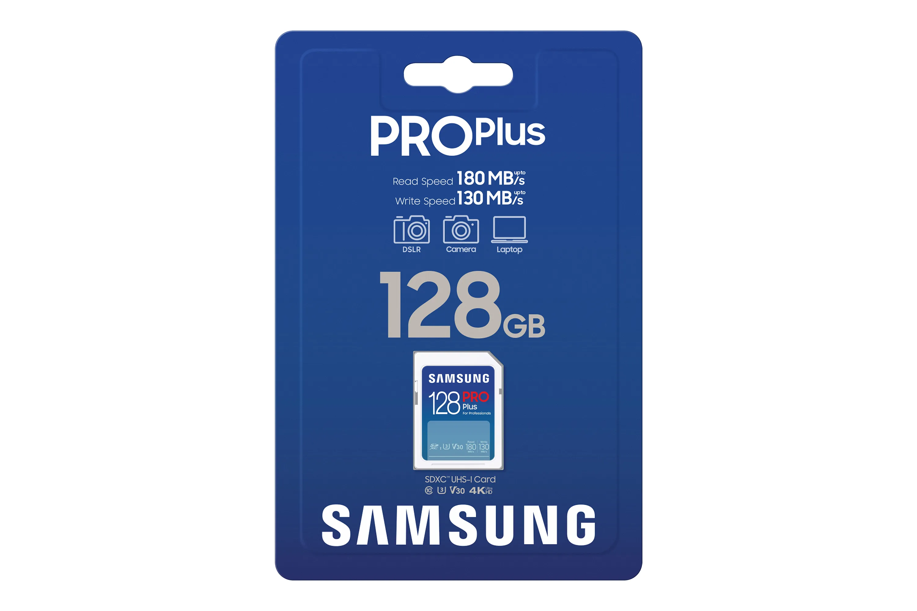 Samsung PRO Plus 128 GB SDXC UHS-I U3 V30 A2 kort, gr&aring;/r&ouml;d