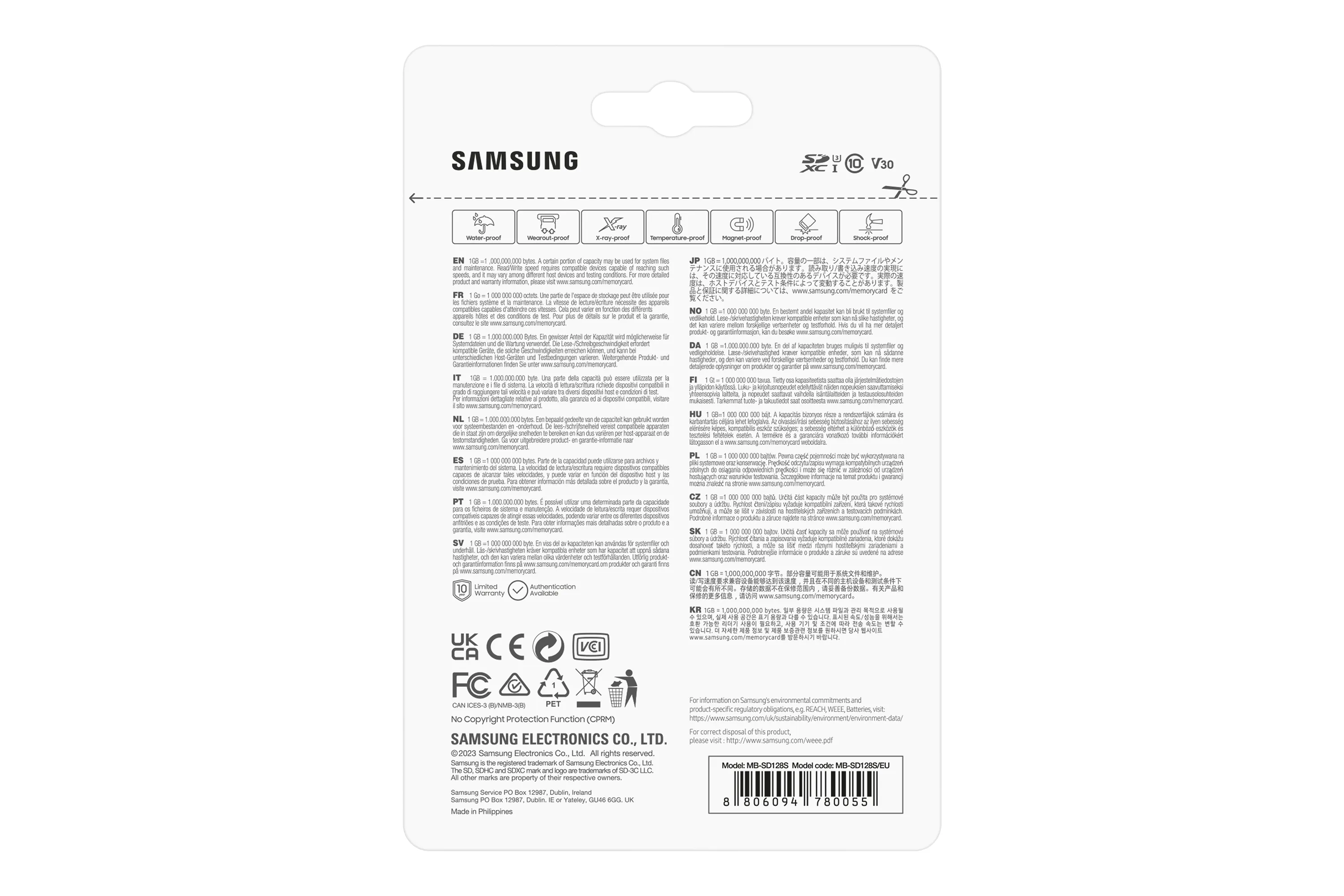 Samsung PRO Plus 128 GB SDXC UHS-I U3 V30 A2 kort, gr&aring;/r&ouml;d