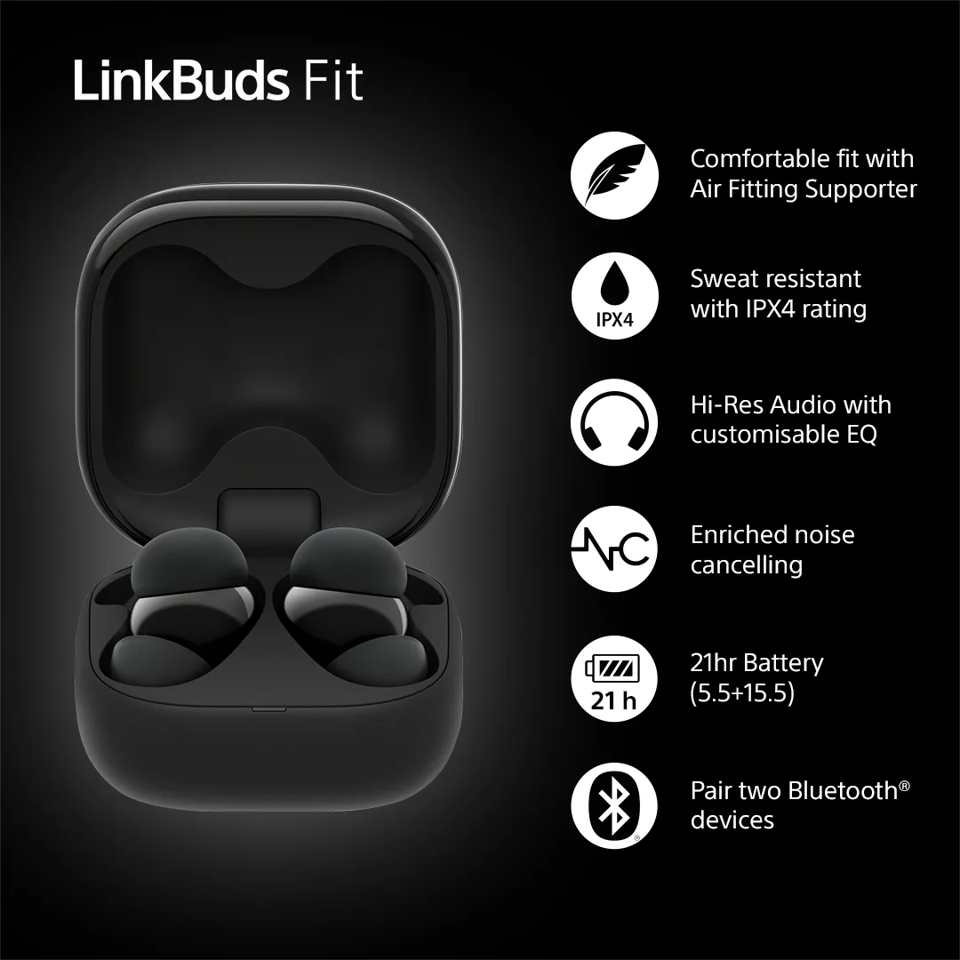 (L&ouml;yt&ouml;nurkka) Sony Linkbuds Fit ANC -langattomat nappikuulokkeet, Musta