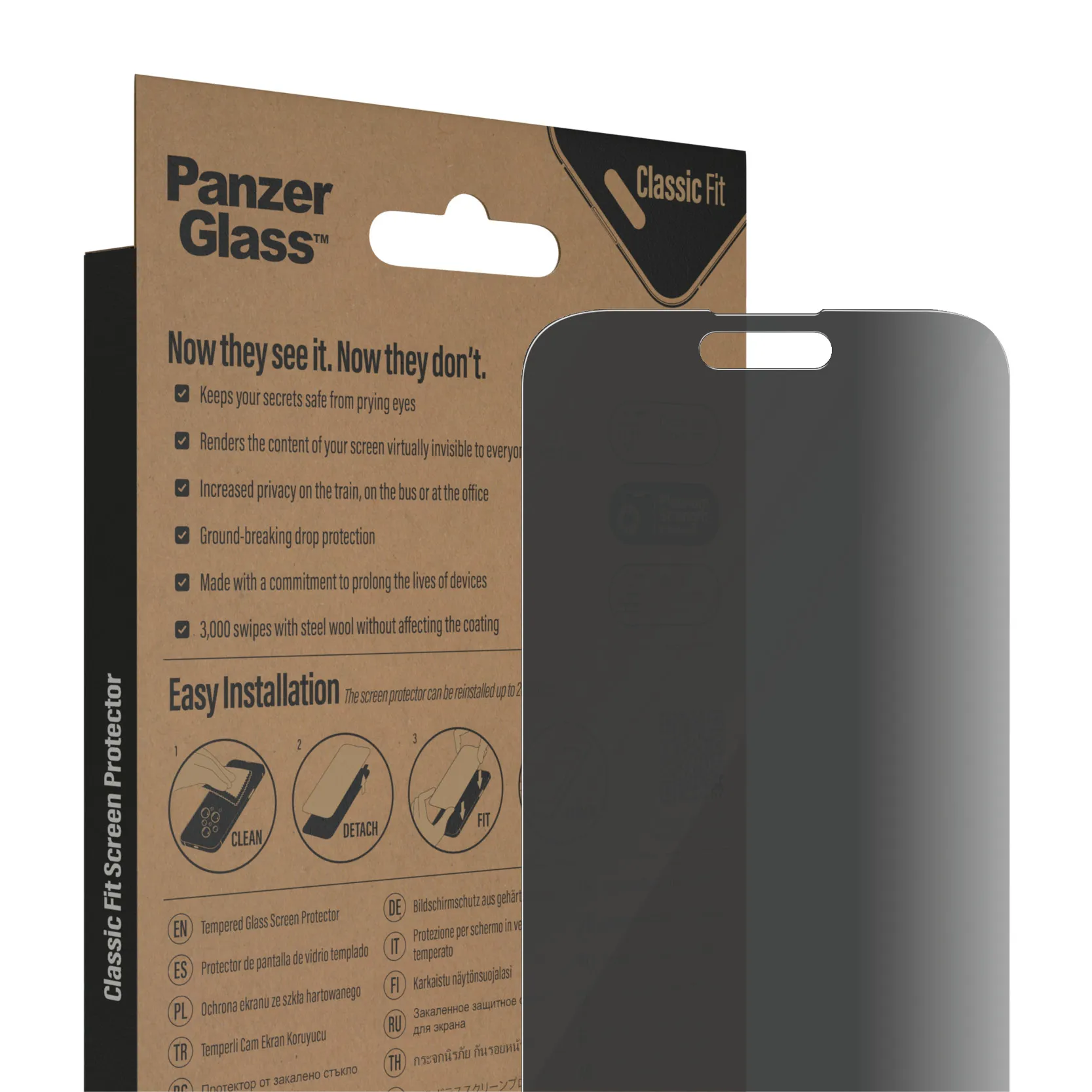 PanzerGlass Classic Fit, Privacy, iPhone 14 Pro Max - Screen Glass