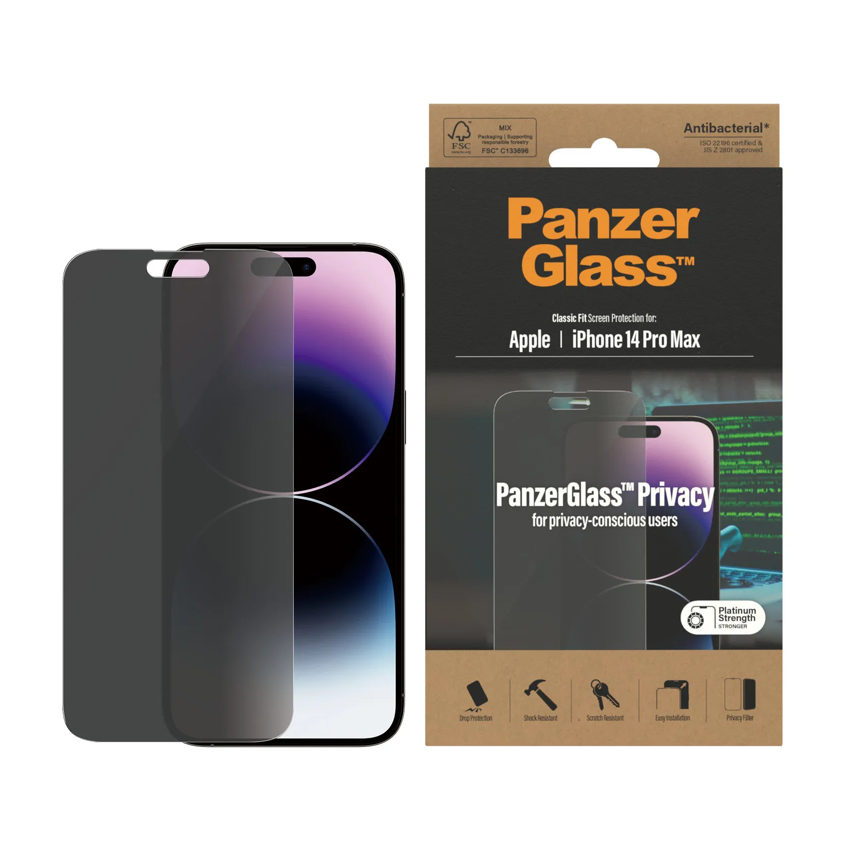 PanzerGlass Classic Fit, Privacy, iPhone 14 Pro Max -panssarilasi