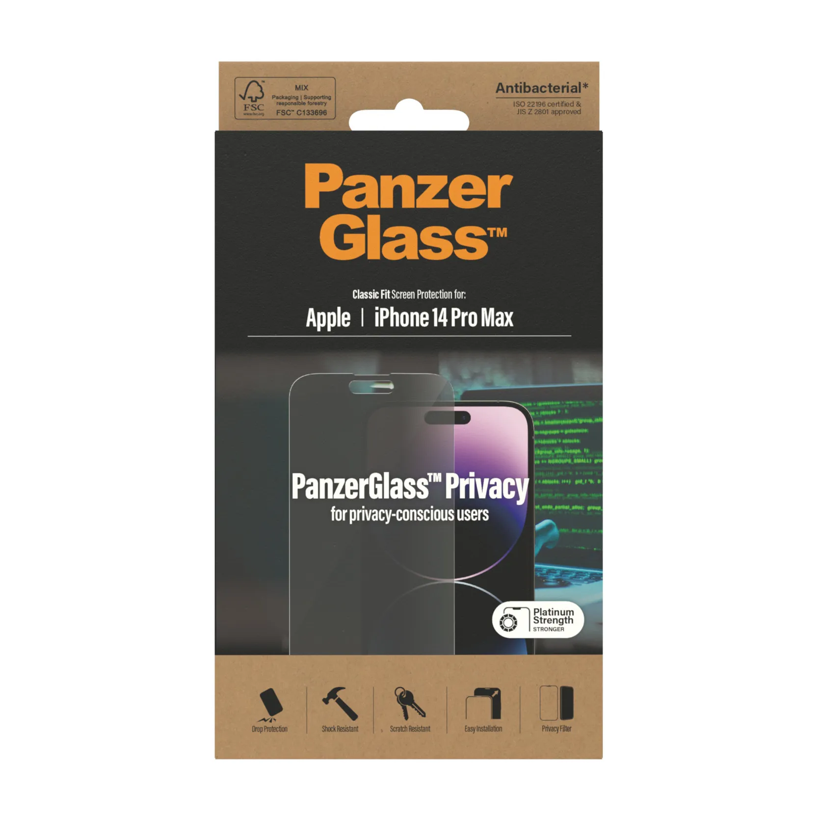 PanzerGlass Classic Fit, Privacy, iPhone 14 Pro Max -panssarilasi