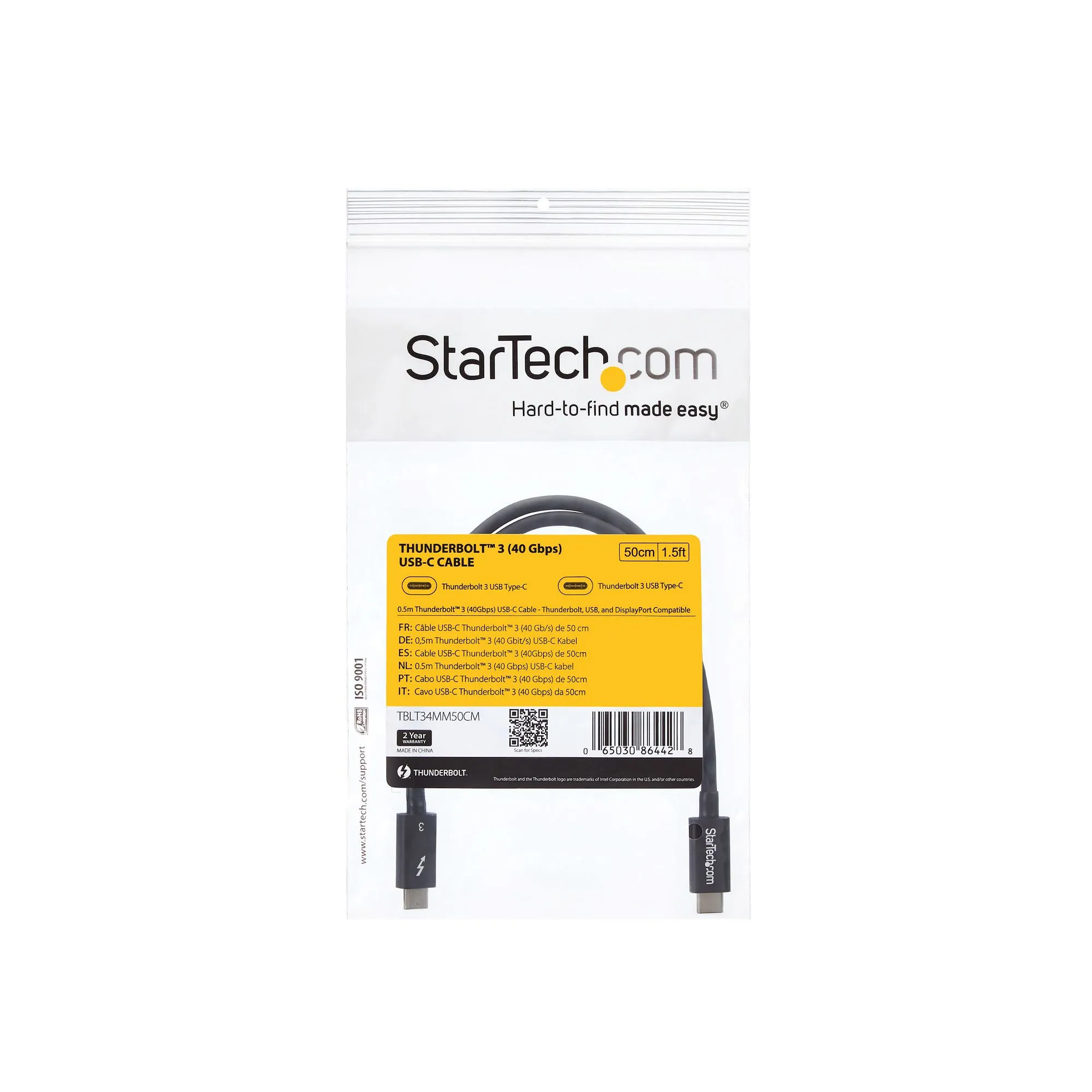 Startech Thunderbolt 3 - cable, 40 Gbit/s, 0.5 m, Black