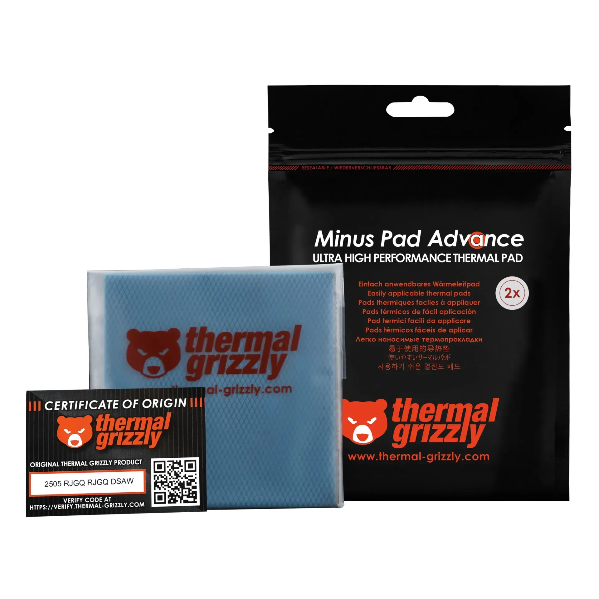 Thermal Grizzly Minus Pad Advance 100 x 100 x 1.5 mm 2 kpl -l&auml;mp&ouml;tyyny, musta