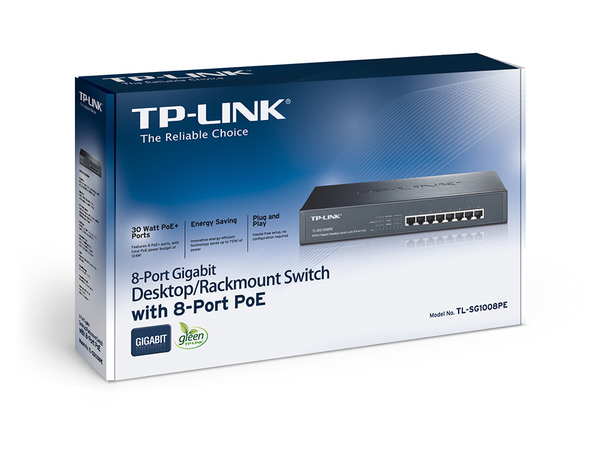 TP-Link, n&auml;tverksswitch PoE+ 8 portar 10/100/1000MB