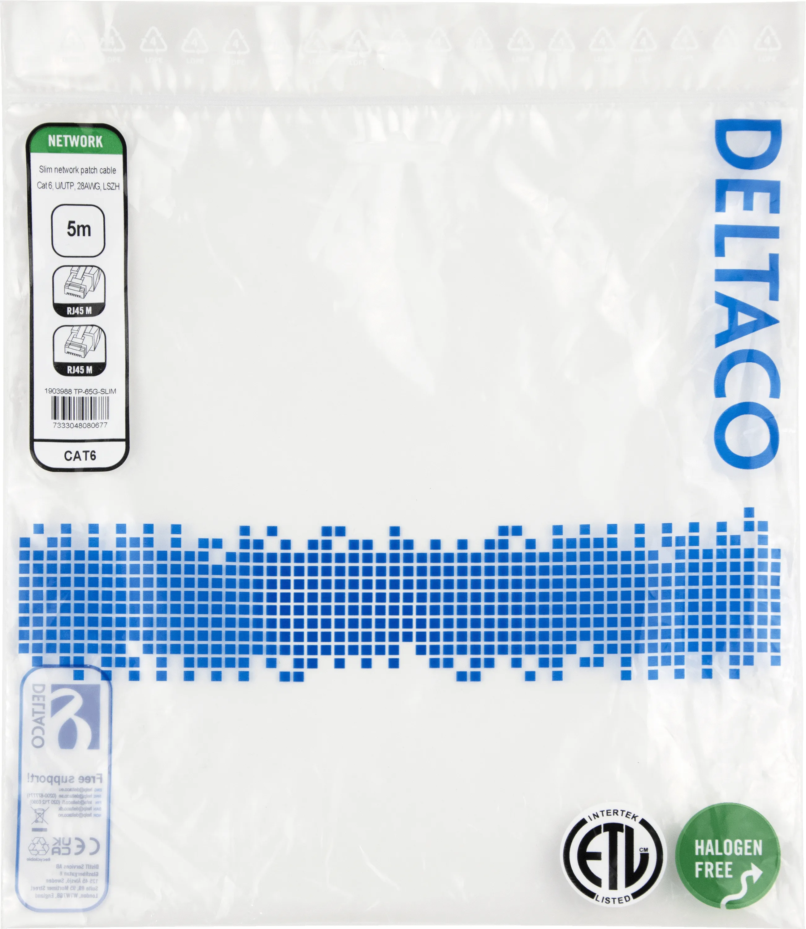 Deltaco Cat6 UTP RJ45 5m -verkkokaapeli, vihre&auml;