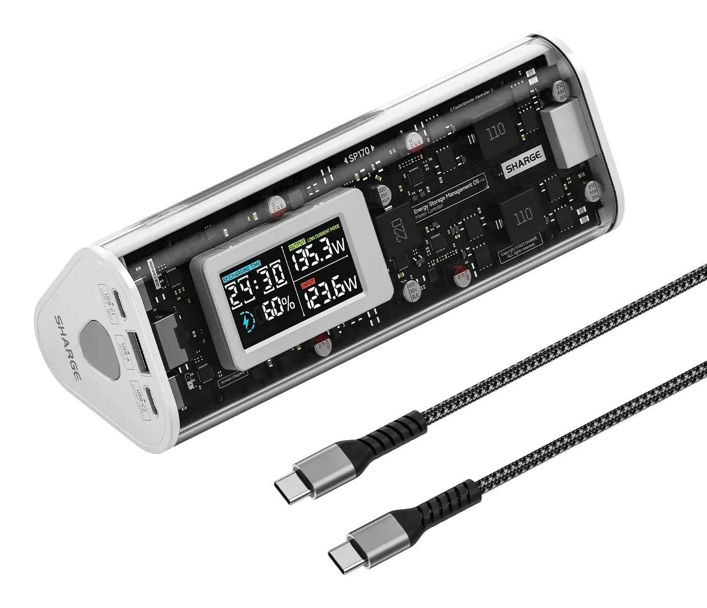 SHARGE Shargeek 170 24000mAh, 170W -varavirtalähde, valkoinen, läpinäkyvä